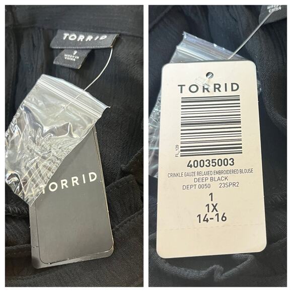 Torrid Top Boho Embroidered High Neck Pullover Black Multi Women’s Size 1X 14/16 - Picture 12 of 13